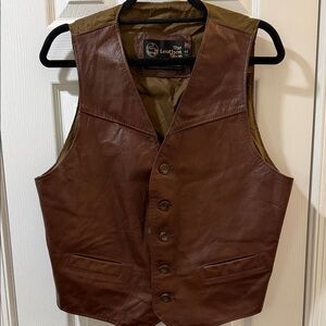 Vintage Sears The Leather Shop Men's Brown Leather Vest 44 reg